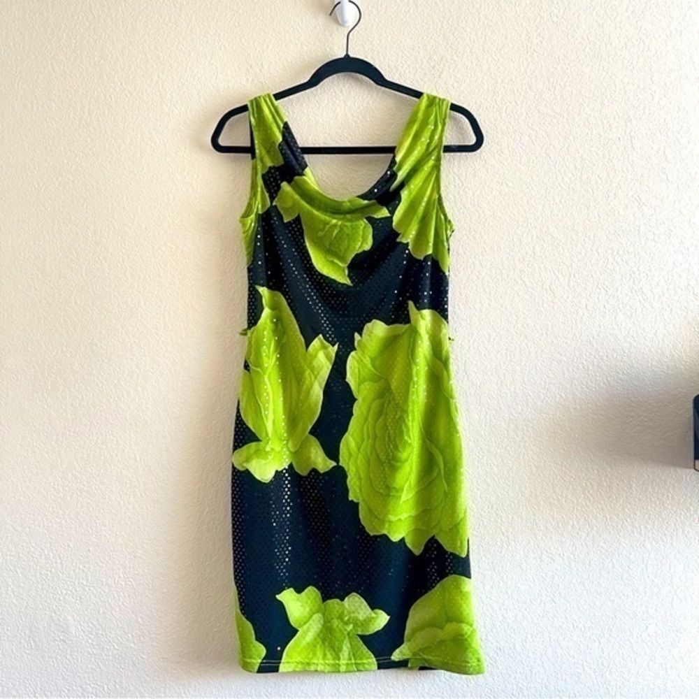 Y2K Jodi Michaels Brat Summer Green Black Cowl Mini Dress Womens Size 6